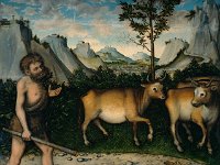 GG 717  GG 717 Lukas Cranach d.Ä. (1472-1553), Herkules und die Rinder des Geryones (aus einer Serie der "Herkulesaufgaben"), Rotbuchenholz, 109,3 x 98,5 cm : Götter